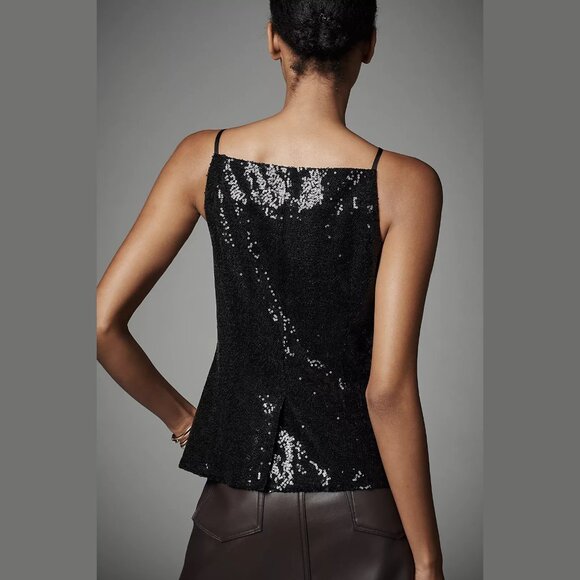 NEW Size M Sunday in Brooklyn Women's Square-Neck Sequin Button Up Tank - Black - Picture 4 of 4